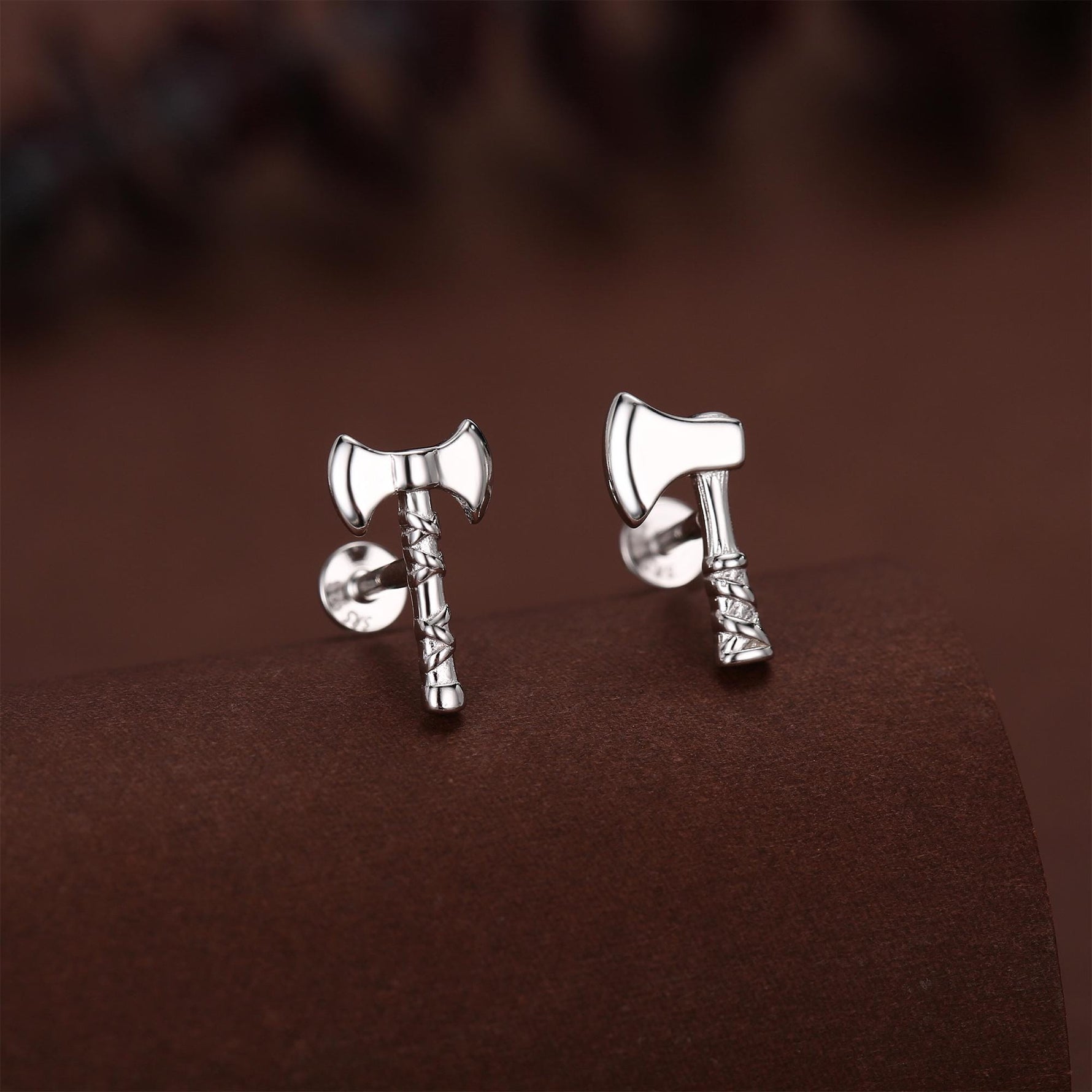 Sterling Silver Viking Axe Mismatched 16G Flat Back Labret Earrings
