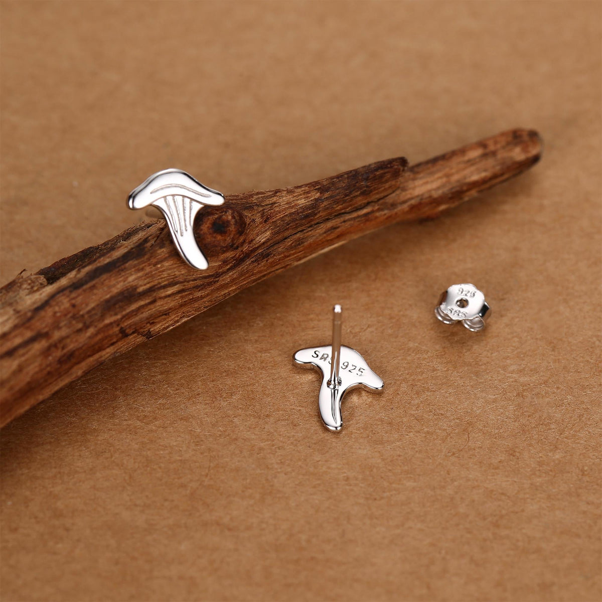 Sterling Silver Chanterelle Mushroom Stud Earrings