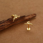 Sterling Silver Running Hare 16G Internally Threaded Flat Back Earrings, Animal Earrings