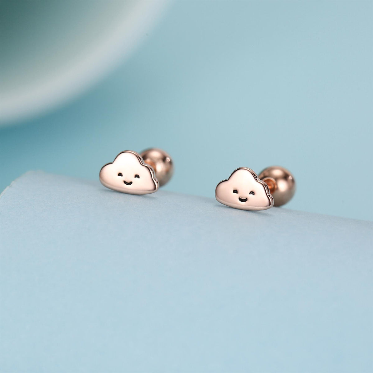 Sterling Silver Smiling Cloud 18G Screw Back Stud Earrings