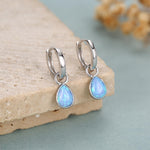 Sterling Silver Blue Opal Teardrop Huggie Hoop Earrings