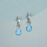 Sterling Silver Blue Opal Teardrop Huggie Hoop Earrings