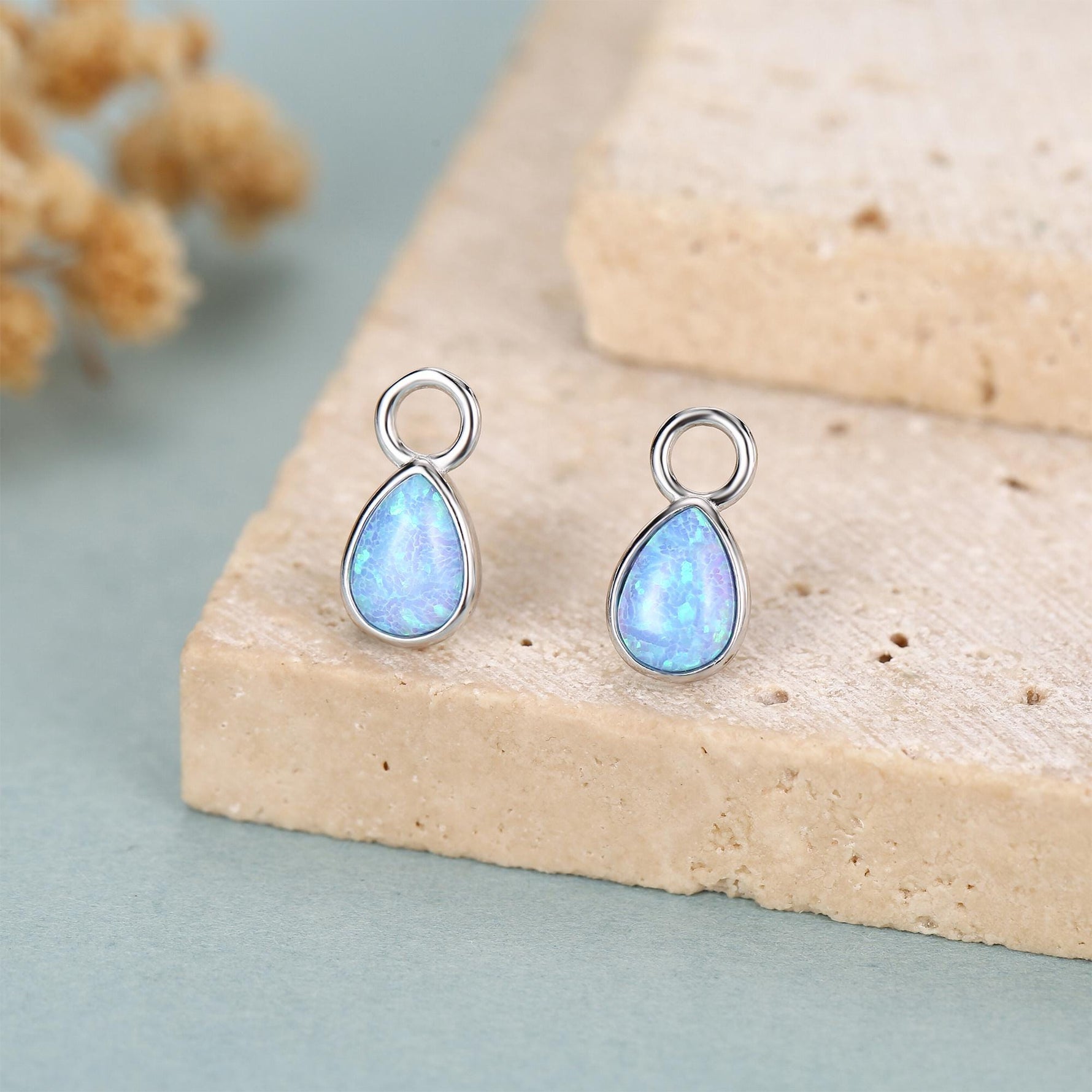 Teardrop Opal Charms for Huggie Hoops in Sterling Silver