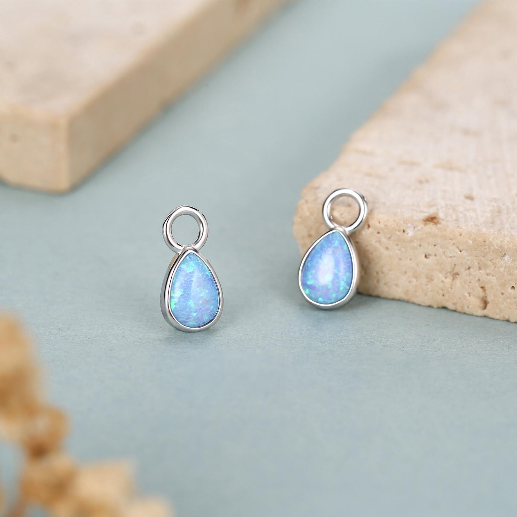 Teardrop Opal Charms for Huggie Hoops in Sterling Silver