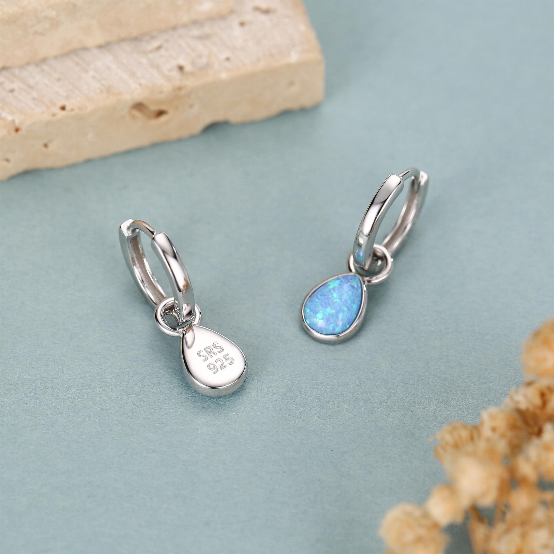 Teardrop Opal Charms for Huggie Hoops in Sterling Silver