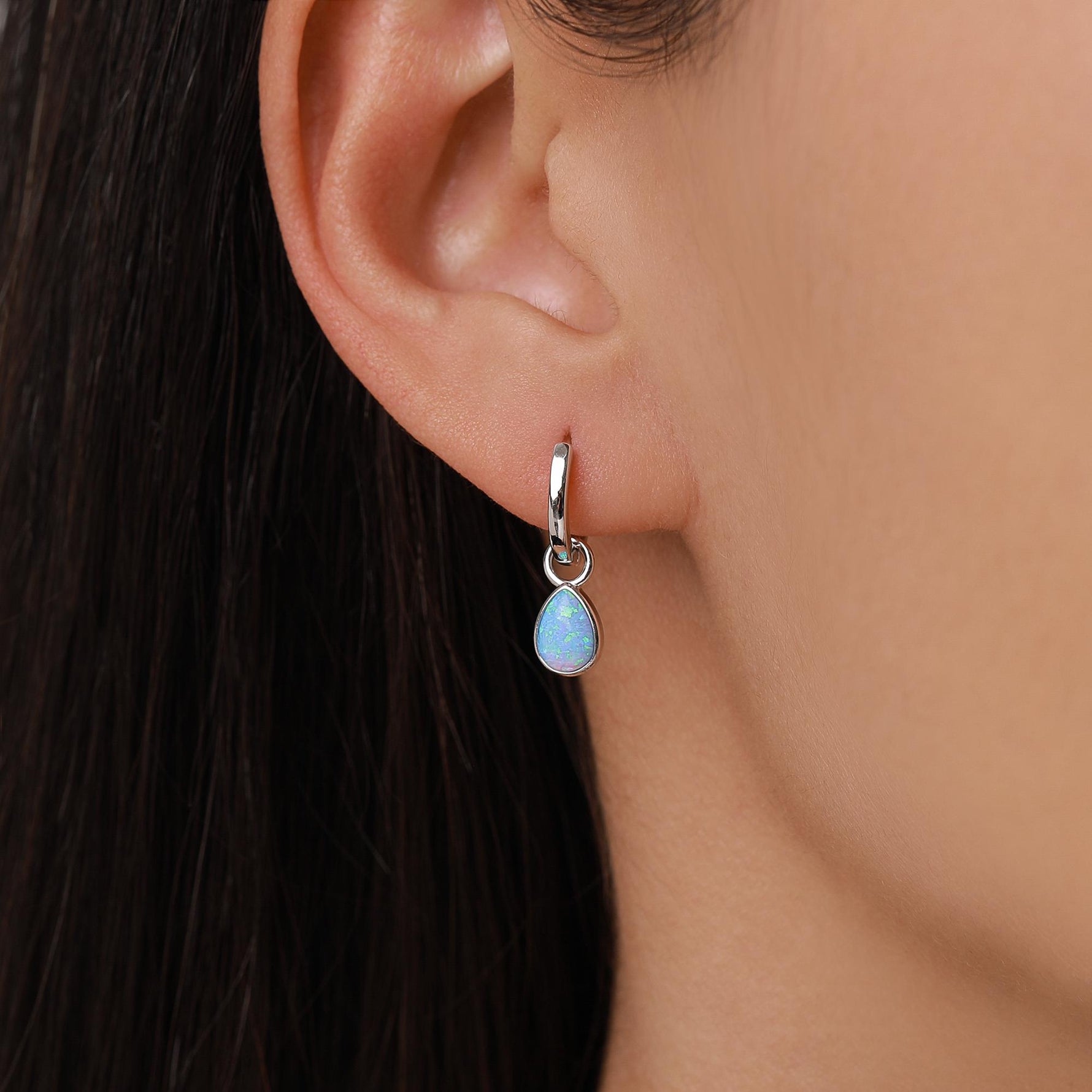 Teardrop Opal Charms for Huggie Hoops in Sterling Silver