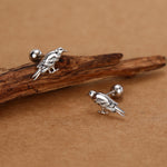 Sterling Silver Crow Bird 18G Screw Back Stud Earrings