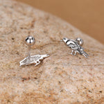 Sterling Silver Crow Bird 18G Screw Back Stud Earrings