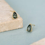Sterling Silver Moss Agate Teardrop Stud Earrings