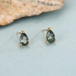 Sterling Silver Moss Agate Teardrop Stud Earrings