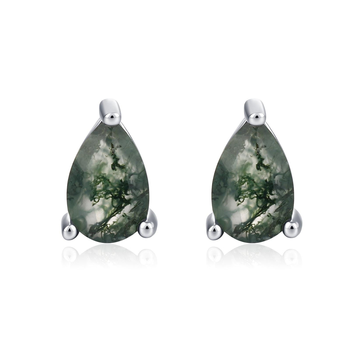 Sterling Silver Moss Agate Teardrop Stud Earrings