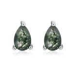 Sterling Silver Moss Agate Teardrop Stud Earrings