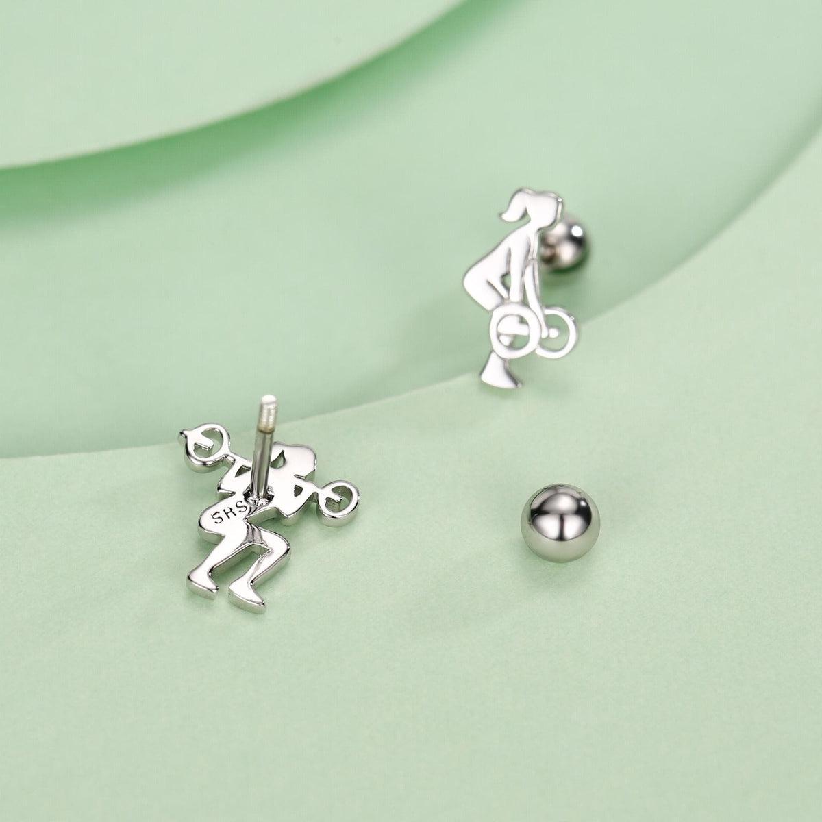 Sterling Silver Powerlifting Mismatched 18G Screw Back Stud Earrings