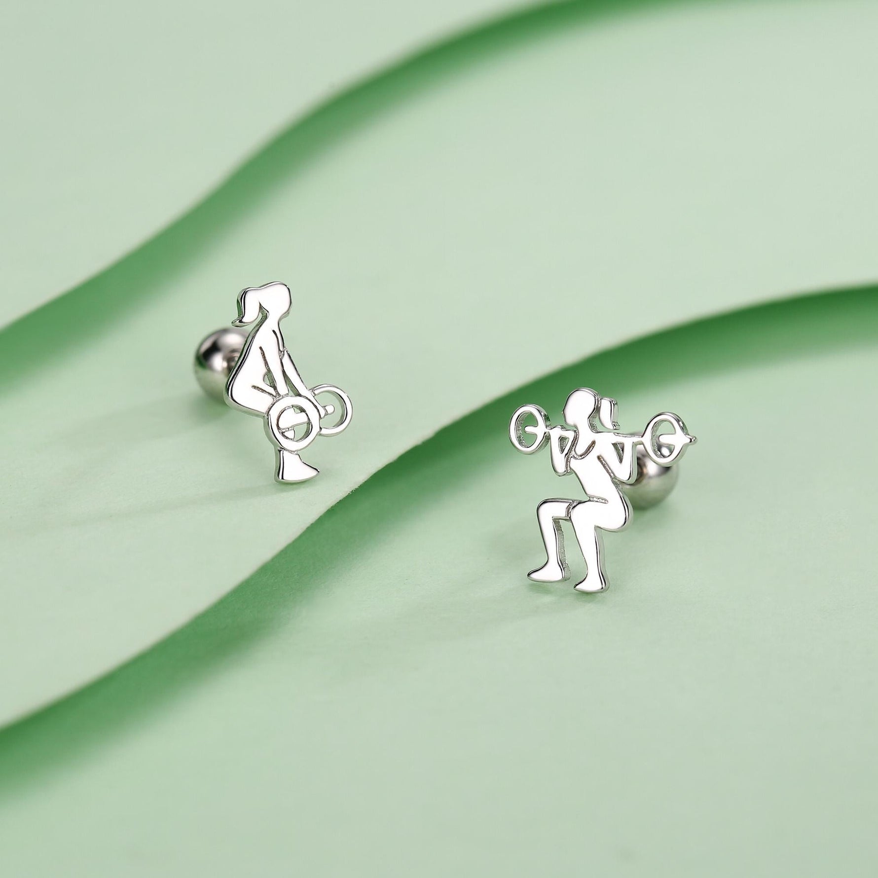 Sterling Silver Powerlifting Mismatched 18G Screw Back Stud Earrings