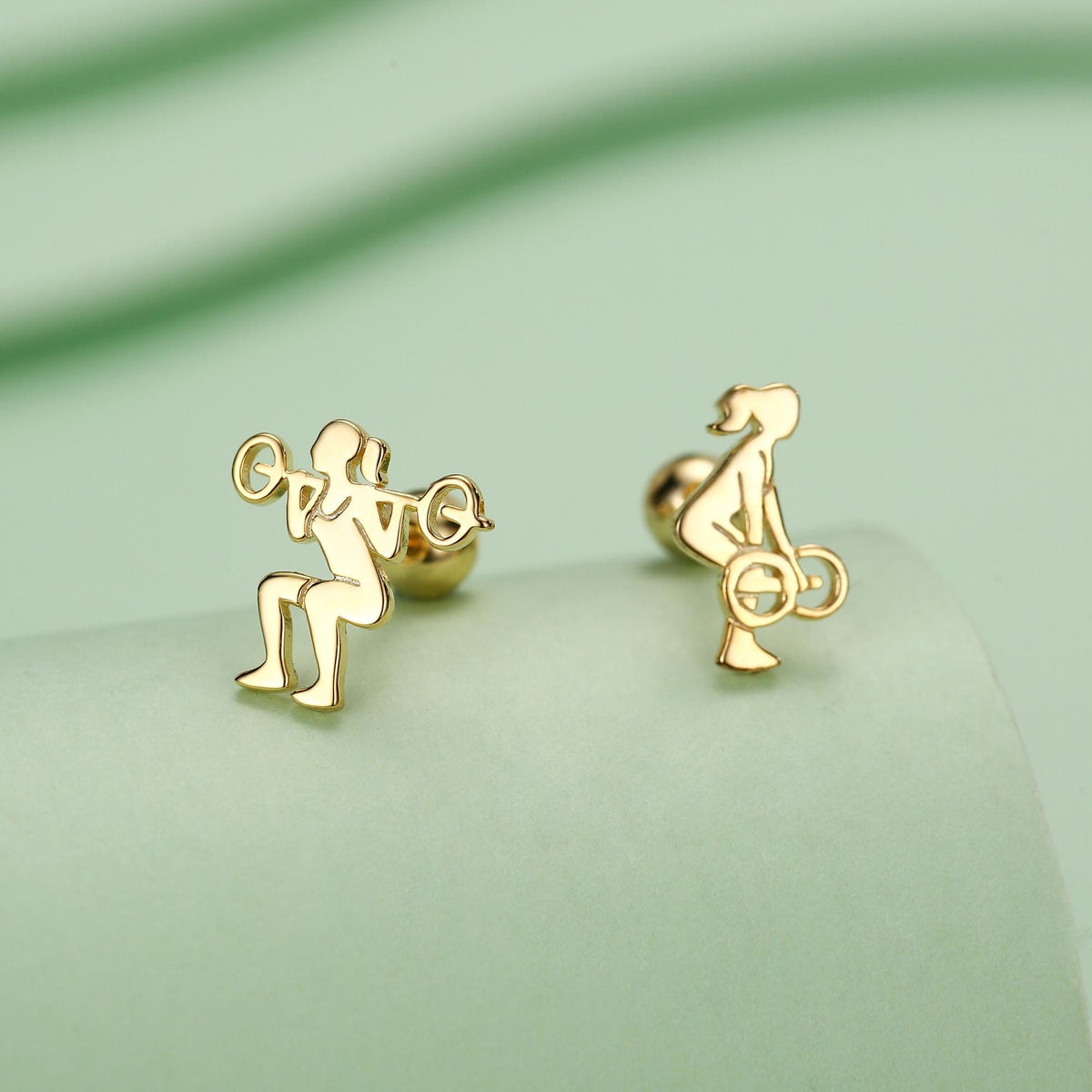 Sterling Silver Powerlifting Mismatched 18G Screw Back Stud Earrings