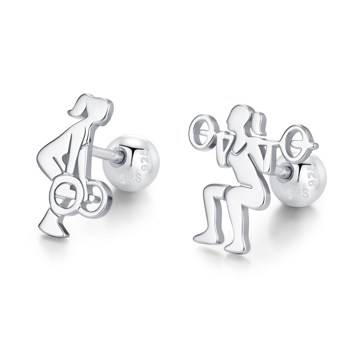 Sterling Silver Powerlifting Mismatched 18G Screw Back Stud Earrings