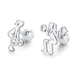 Sterling Silver Powerlifting Mismatched 18G Screw Back Stud Earrings