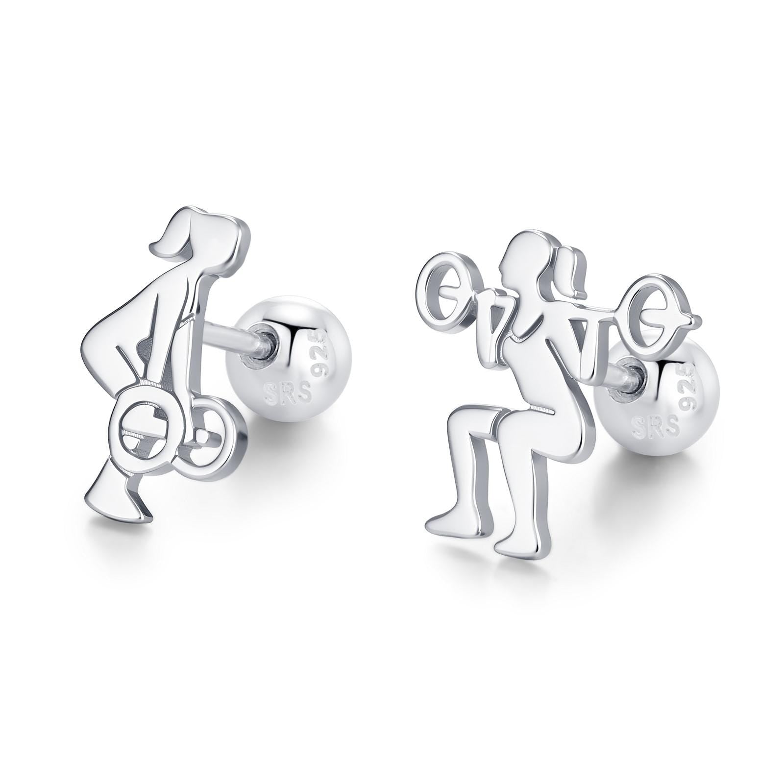 Sterling Silver Powerlifting Mismatched 18G Screw Back Stud Earrings