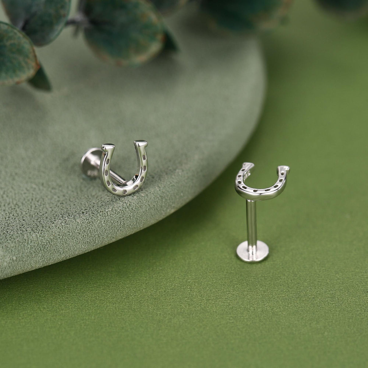 Sterling Silver Horseshoe 16G Flat Back Labret Earrings