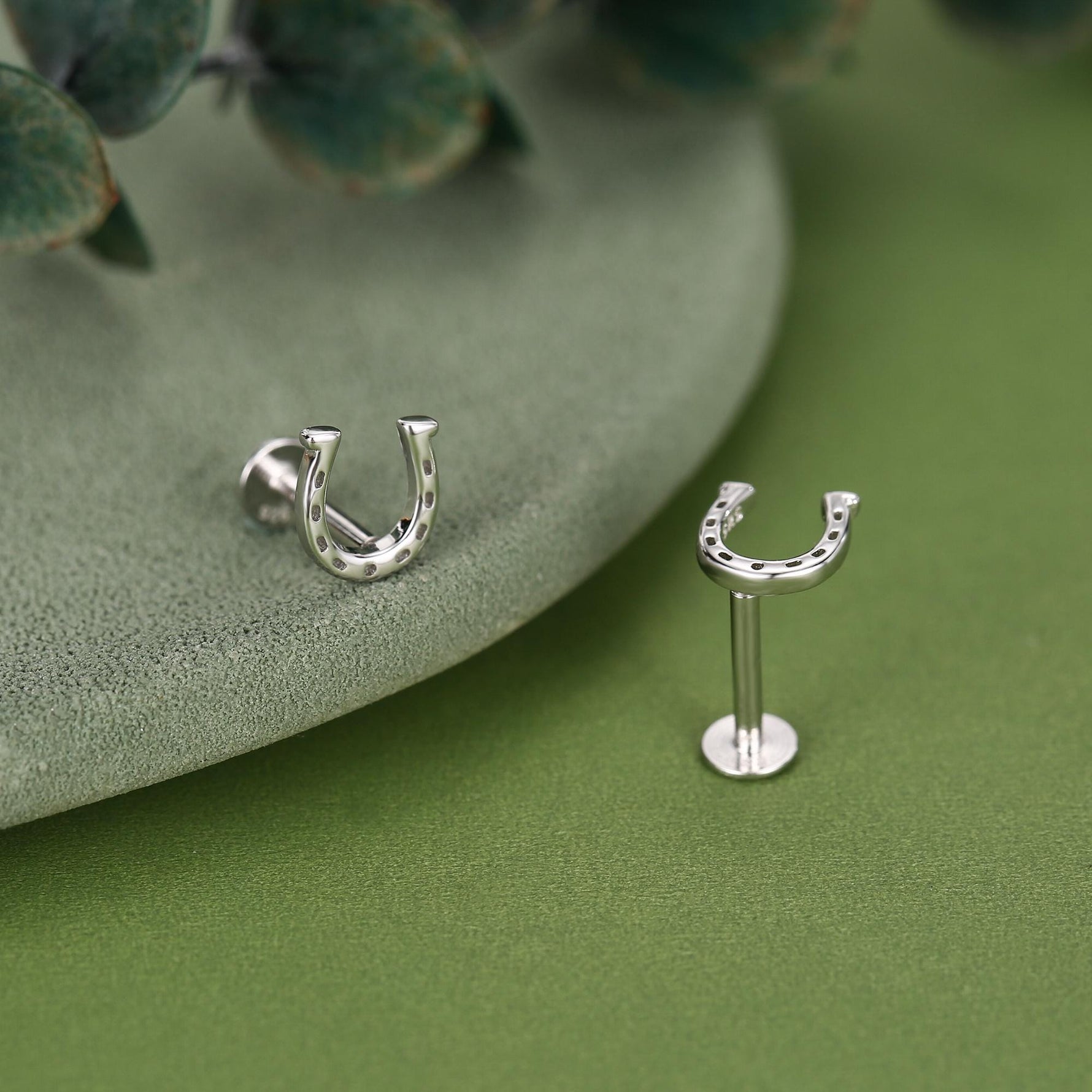 Sterling Silver Horseshoe 16G Flat Back Labret Earrings