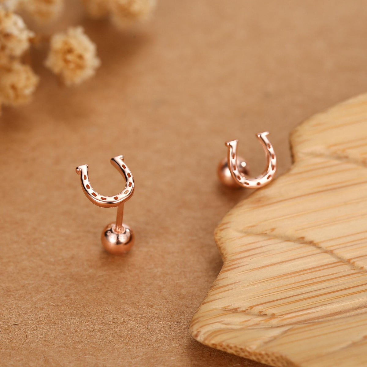Sterling Silver Horseshoe 18G Screw Back Stud Earrings