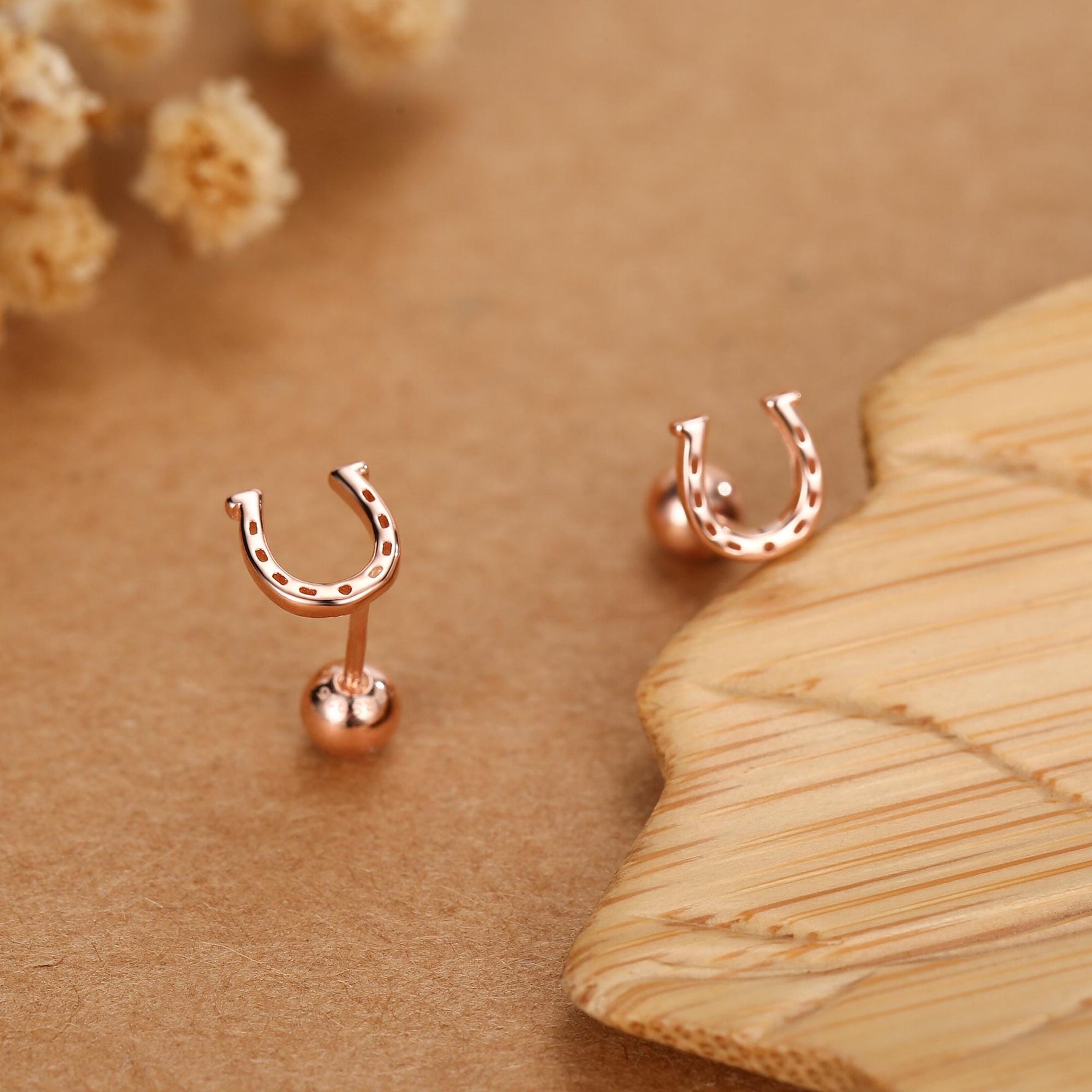 Sterling Silver Horseshoe 18G Screw Back Stud Earrings