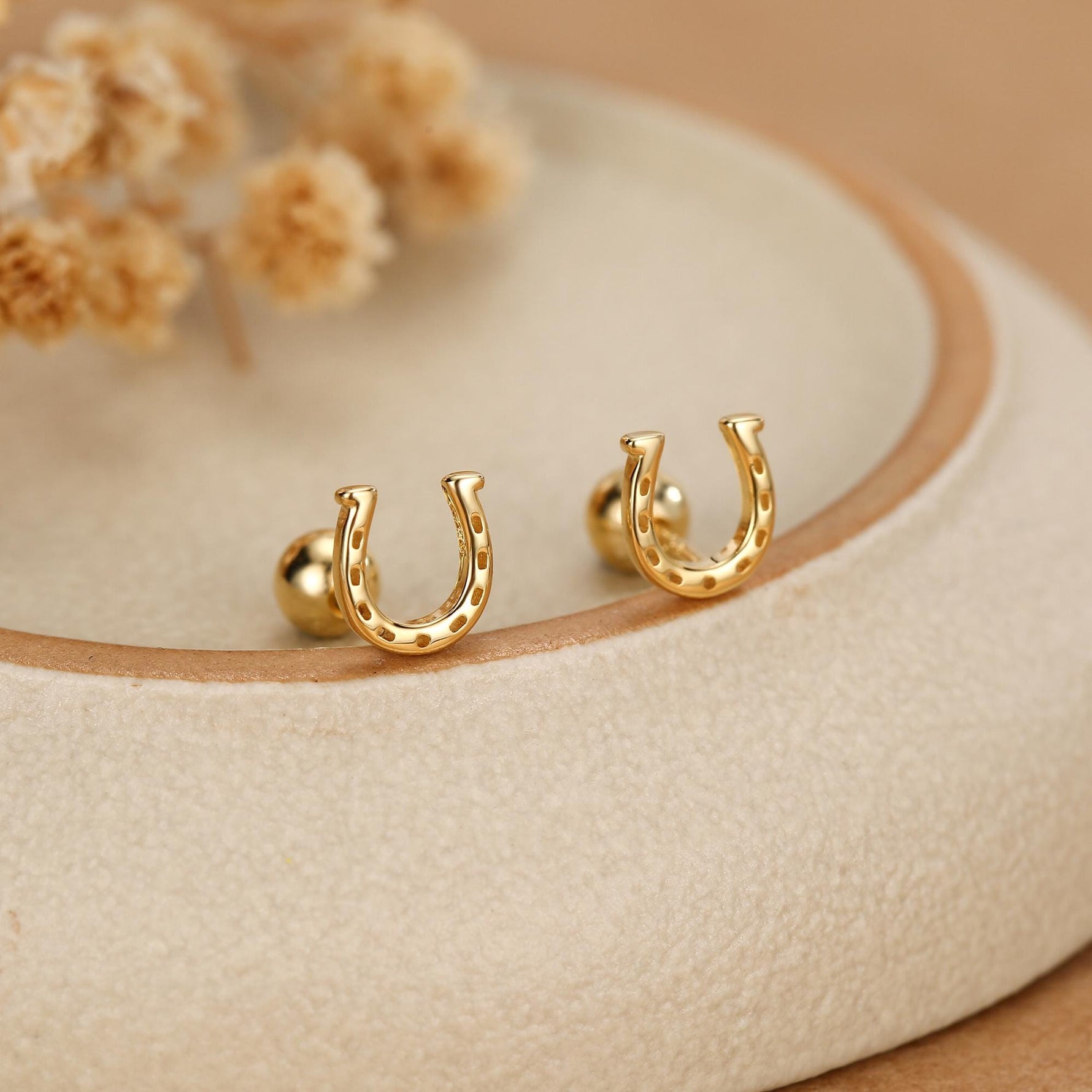 Sterling Silver Horseshoe 18G Screw Back Stud Earrings