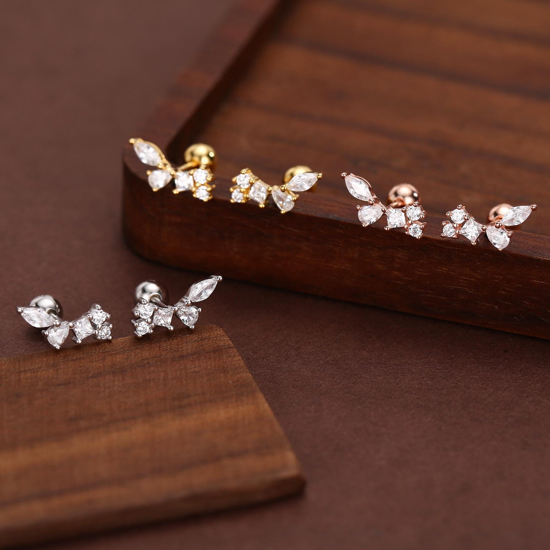 Sterling Silver CZ Cluster 18G Screw Back Stud Earrings