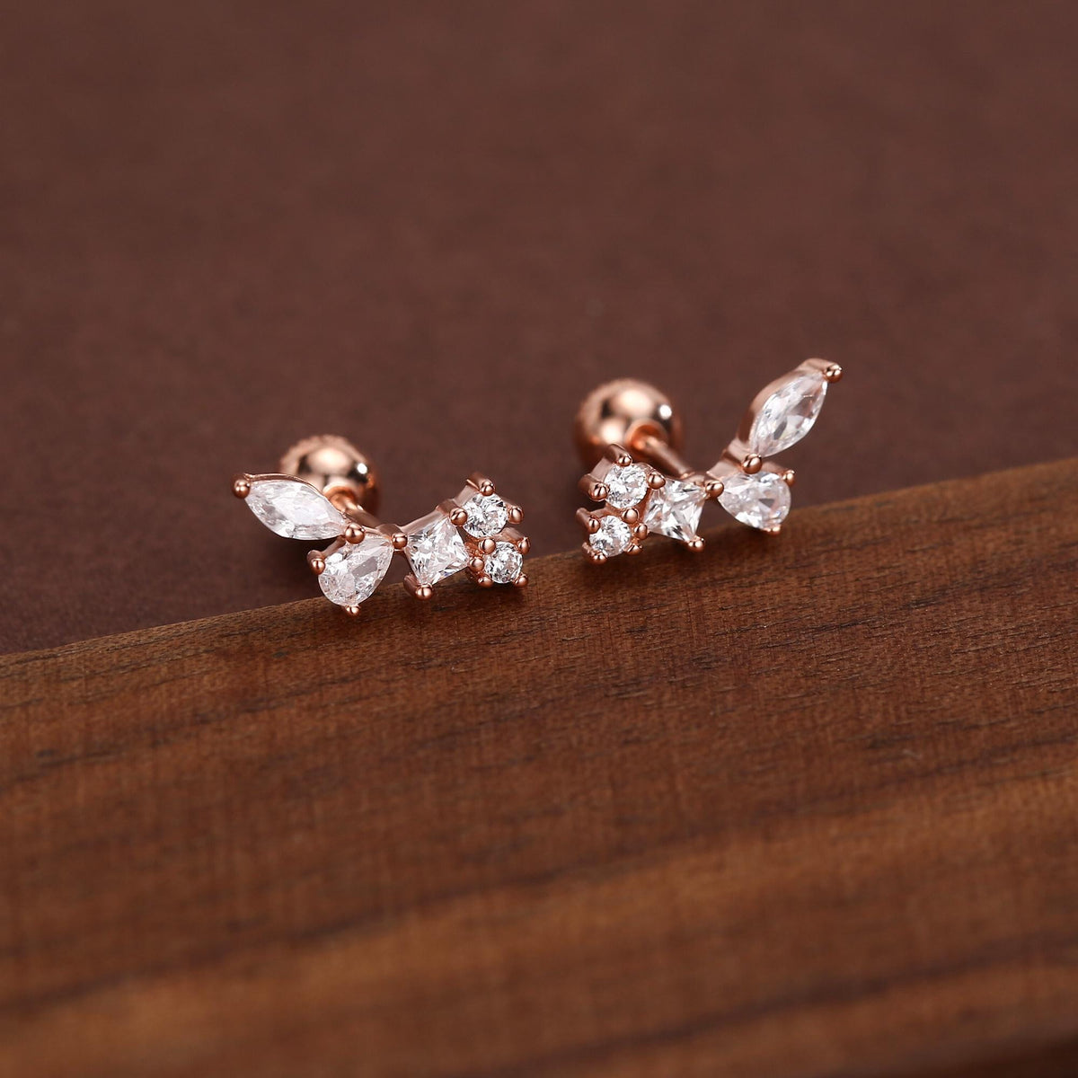 Sterling Silver CZ Cluster 18G Screw Back Stud Earrings