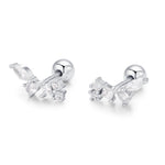 Sterling Silver CZ Cluster 18G Screw Back Stud Earrings
