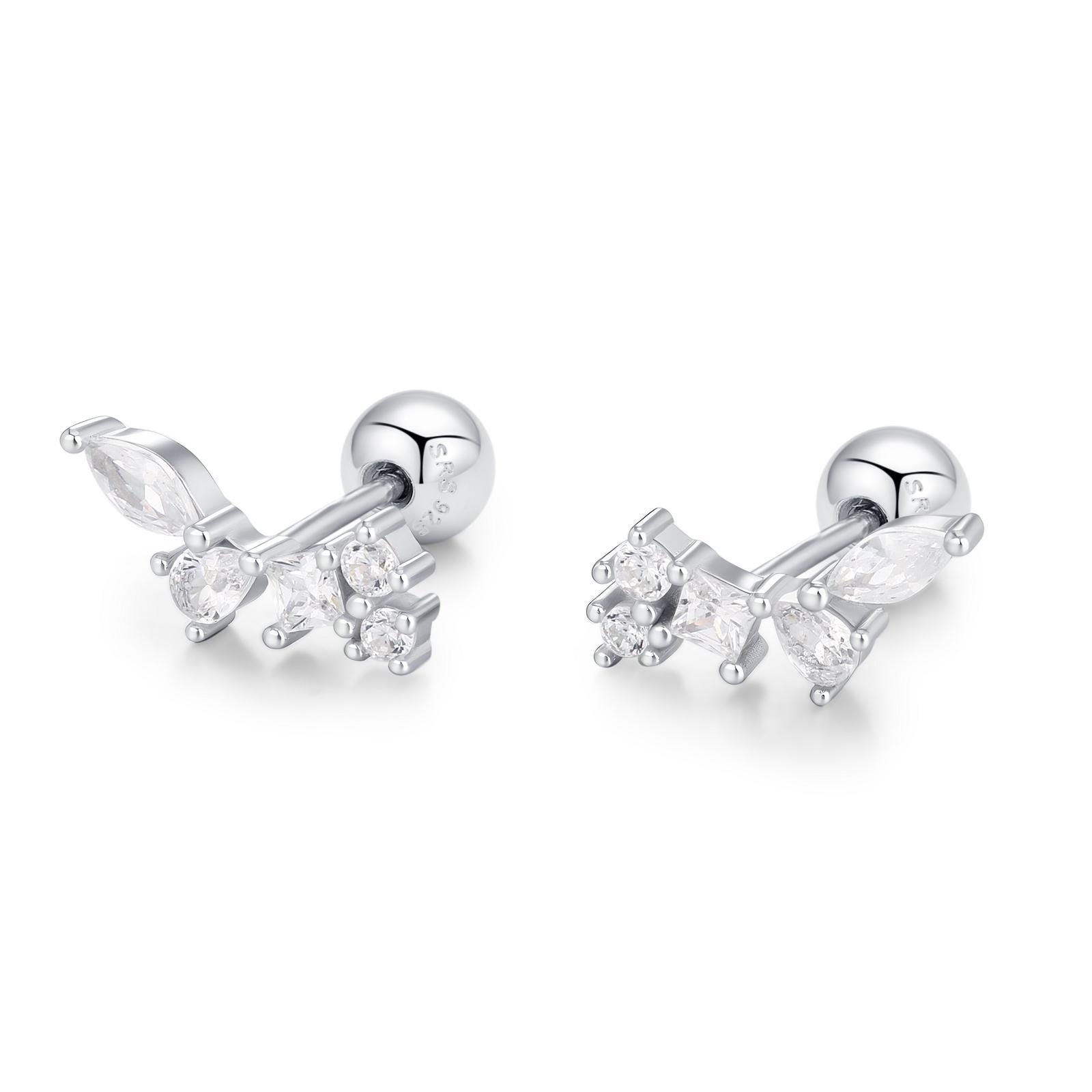 Sterling Silver CZ Cluster 18G Screw Back Stud Earrings