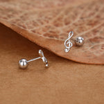 Sterling Silver Treble Clef 18G Screw Back Stud Earrings