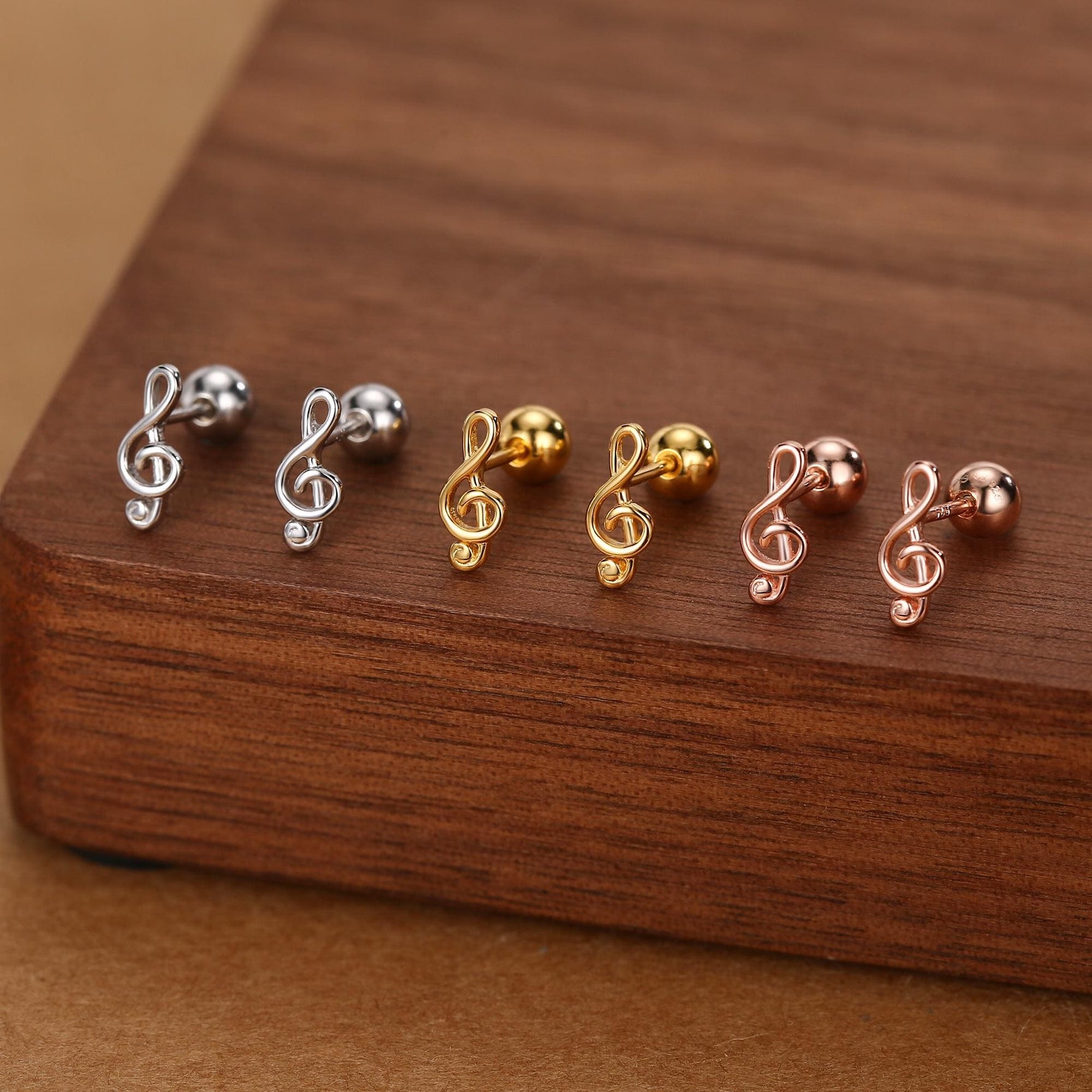 Sterling Silver Treble Clef 18G Screw Back Stud Earrings