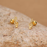 Sterling Silver Treble Clef 18G Screw Back Stud Earrings