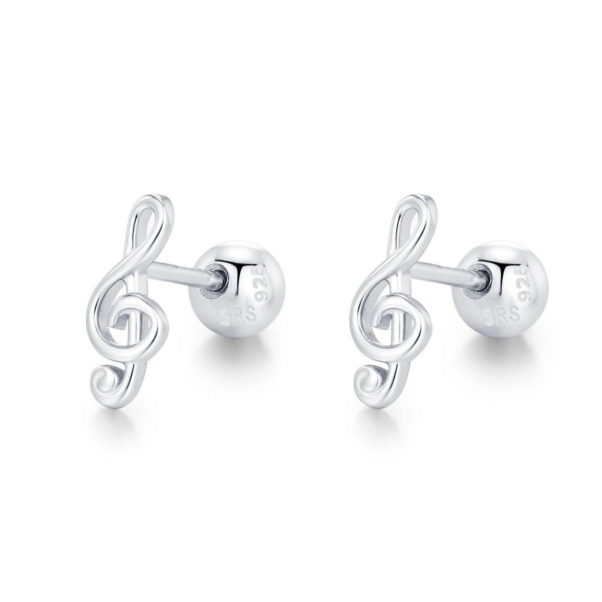 Sterling Silver Treble Clef 18G Screw Back Stud Earrings