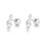 Sterling Silver Treble Clef 18G Screw Back Stud Earrings
