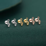 Sterling Silver Treble Clef 16G Flat Back Labret Earrings