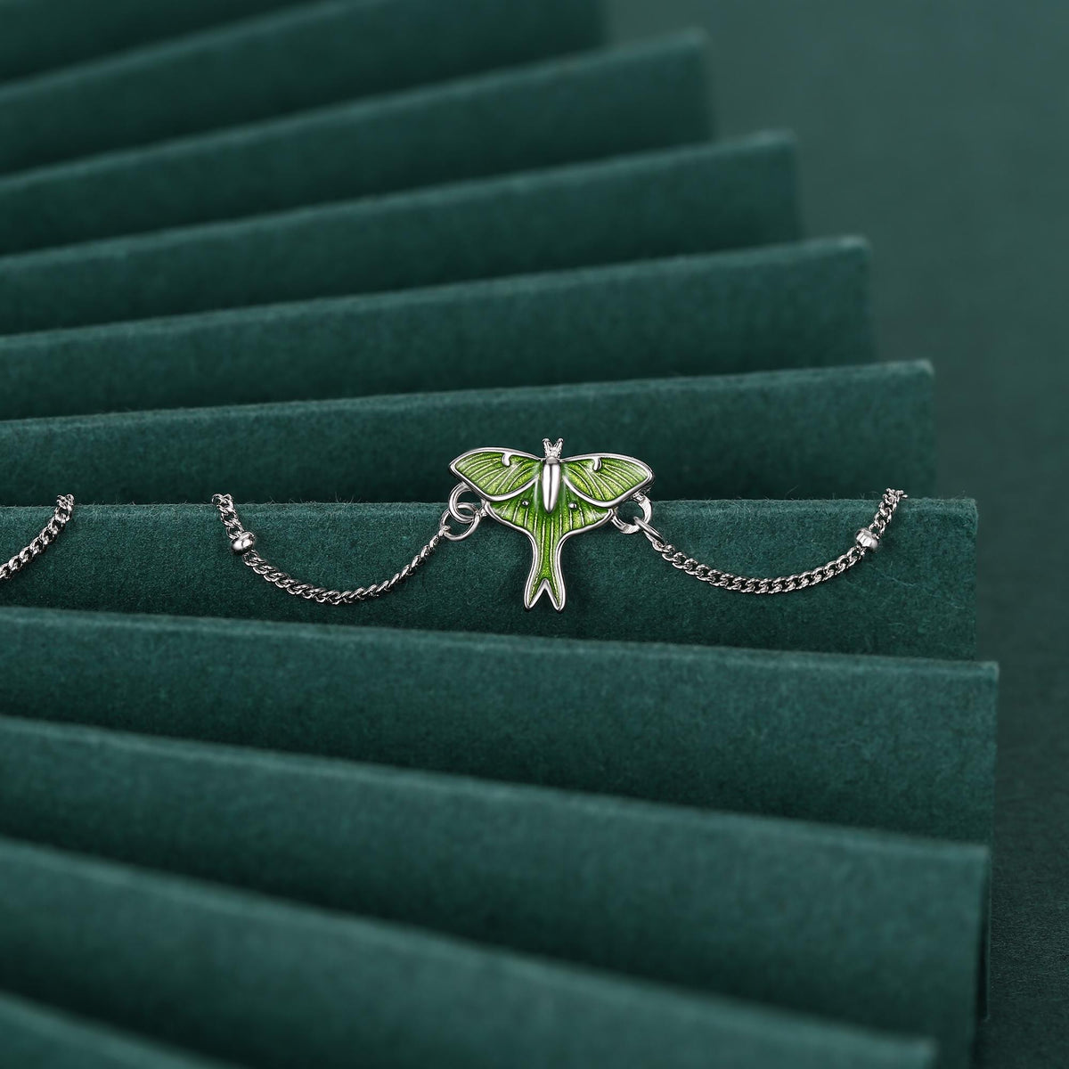 Sterling Silver Green Enamel Luna Moth Bracelet