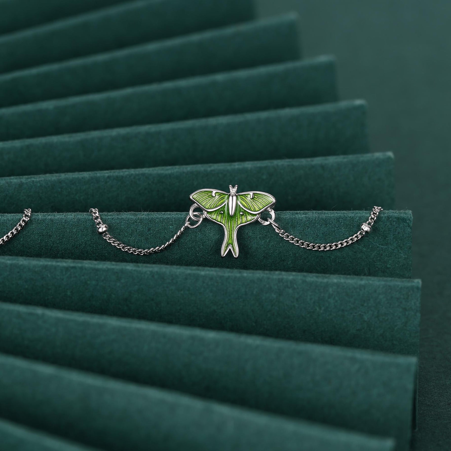 Sterling Silver Green Enamel Luna Moth Bracelet