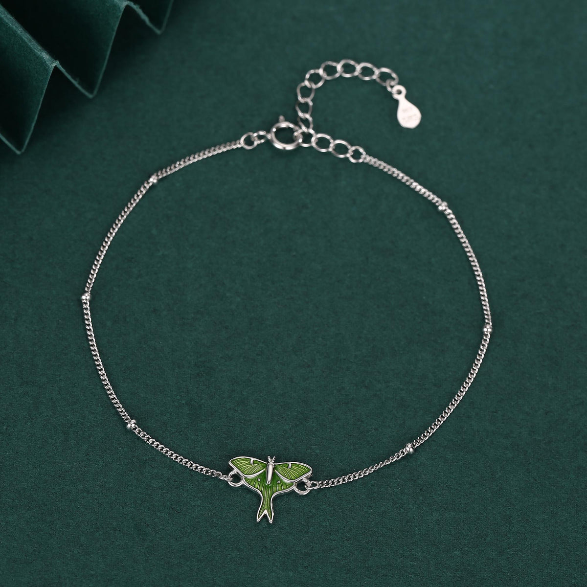 Sterling Silver Green Enamel Luna Moth Bracelet