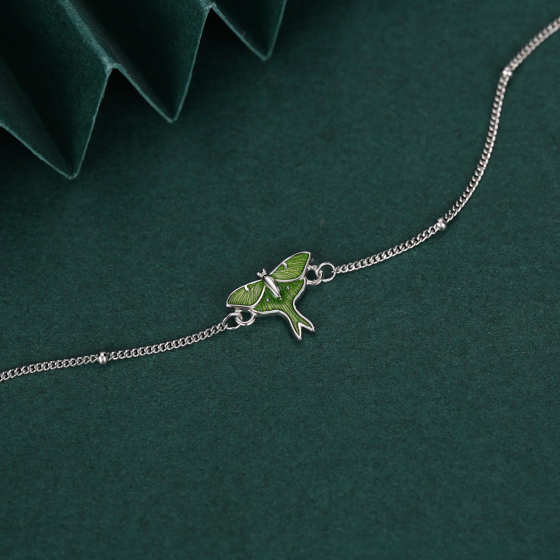 Sterling Silver Green Enamel Luna Moth Bracelet