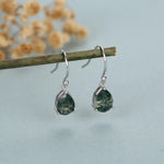 Sterling Silver Moss Agate Pear Drop Dangle Earrings