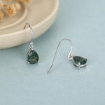 Sterling Silver Moss Agate Pear Drop Dangle Earrings