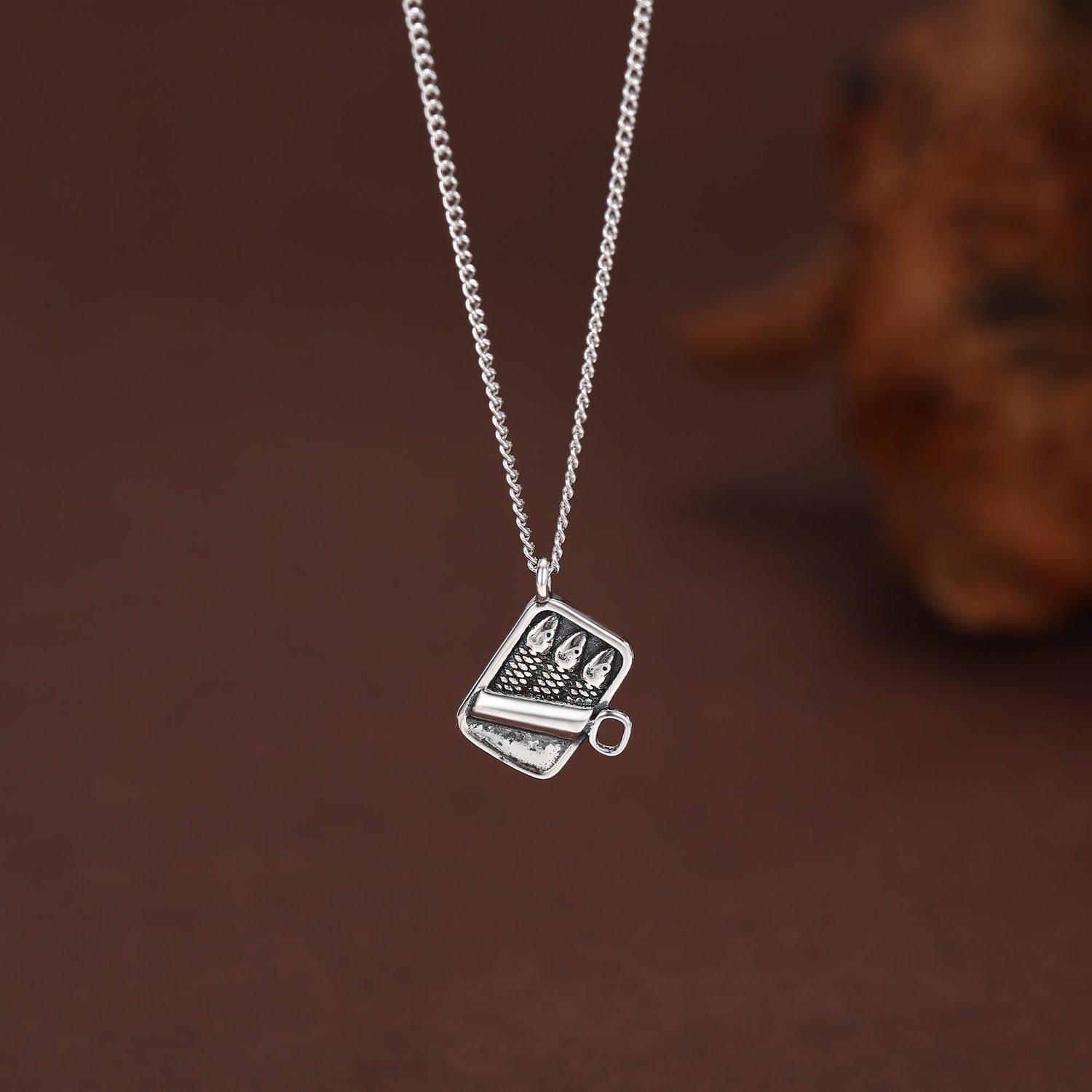 Sterling Silver Tiny Sardine Tin Necklace