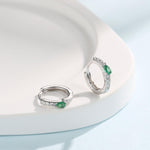 Tiny CZ Huggie Hoop Earrings in Sterling Silver with Emerald Green Pear CZ, Silver or Gold, Droplet CZ Hoops