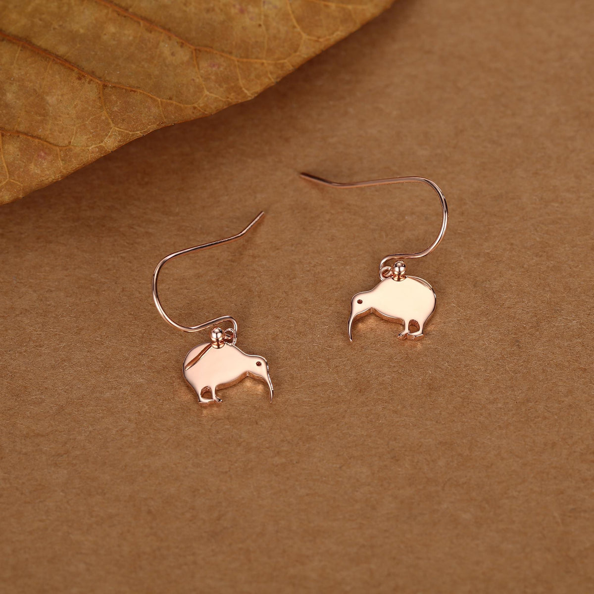 Kiwi Bird Drop Hook Earrings in Sterling Silver, Silver Gold or Rose Gold, Kiwi Bird Earrings