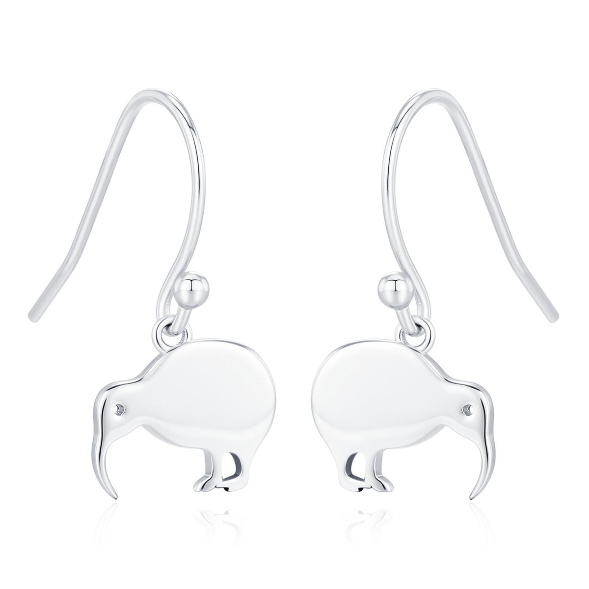 Kiwi Bird Drop Hook Earrings in Sterling Silver, Silver Gold or Rose Gold, Kiwi Bird Earrings