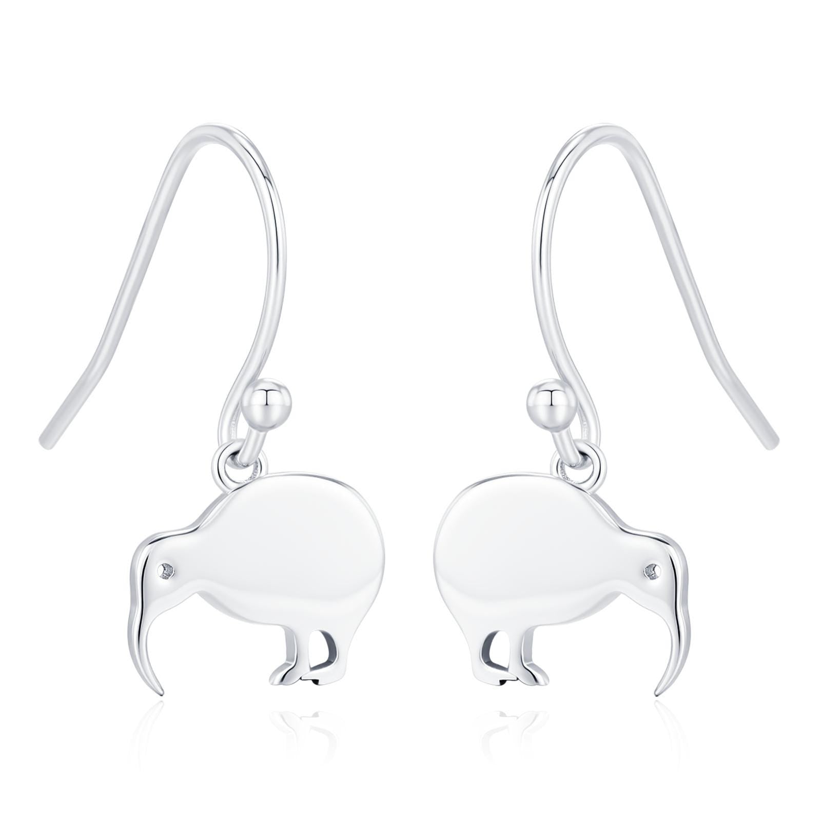 Kiwi Bird Drop Hook Earrings in Sterling Silver, Silver Gold or Rose Gold, Kiwi Bird Earrings