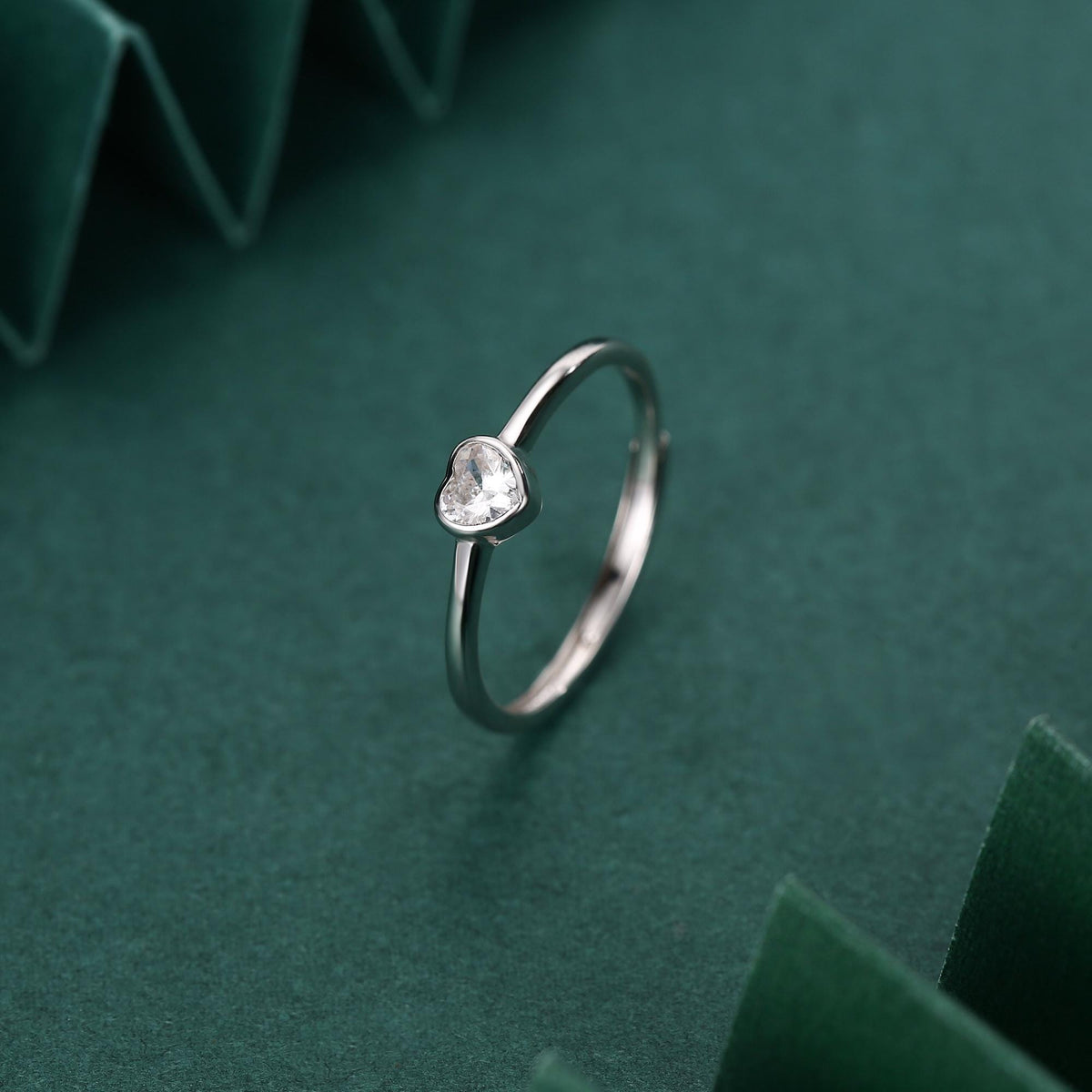 Sterling Silver Very Tiny CZ Heart Ring, Adjustable Size, Small Heart Ring, Tiny Heart Ring, Tiny CZ Heart Ring