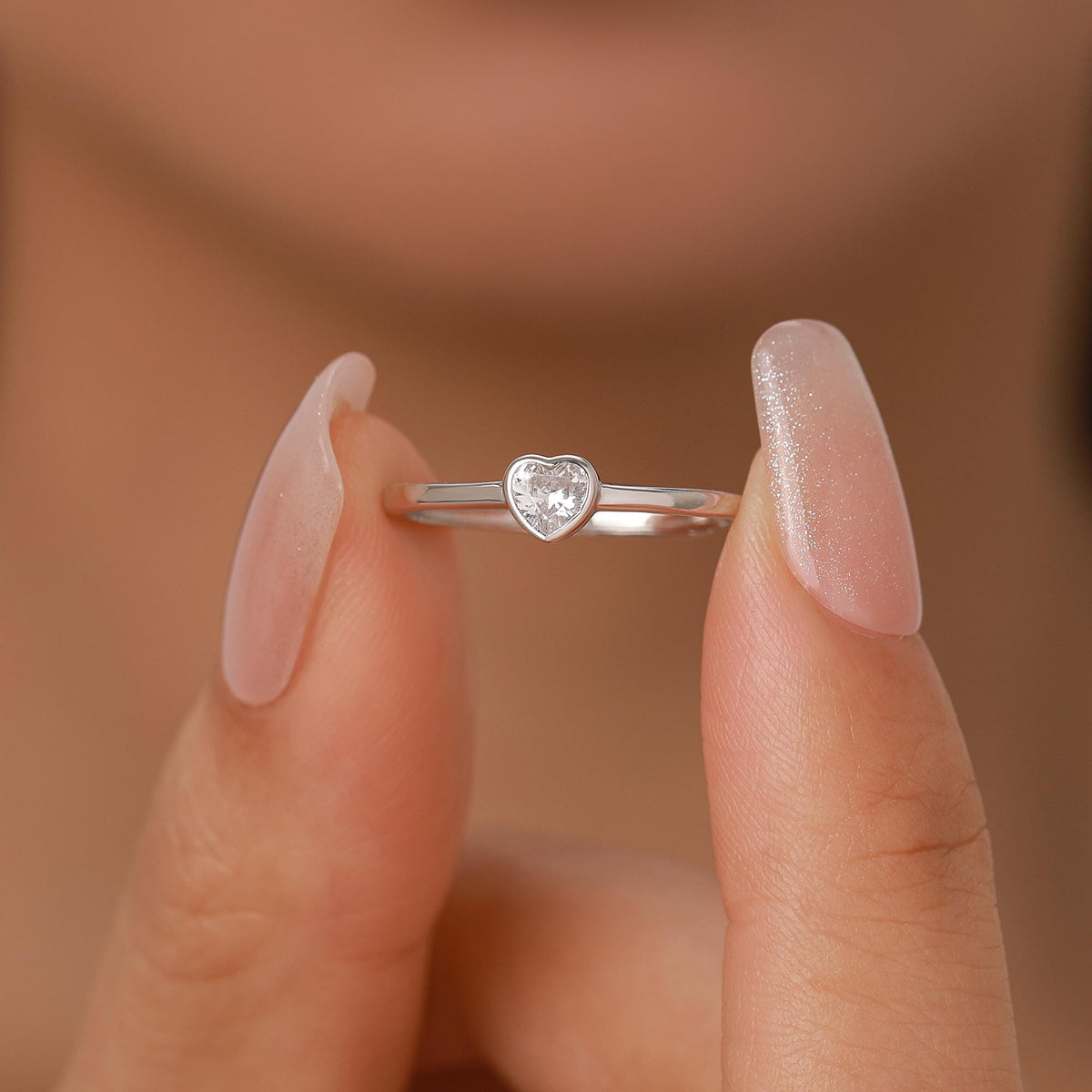 Sterling Silver Very Tiny CZ Heart Ring, Adjustable Size, Small Heart Ring, Tiny Heart Ring, Tiny CZ Heart Ring